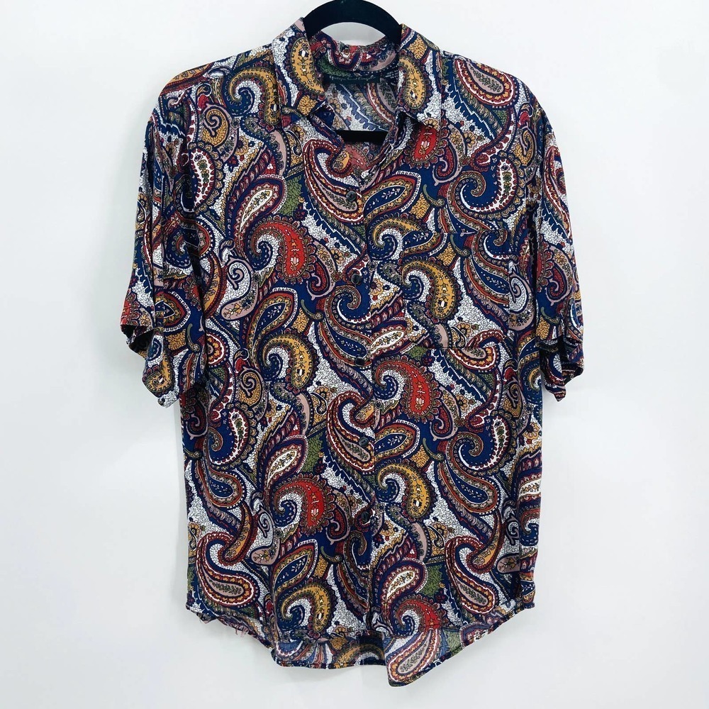 GIORGIO SANT'ANGELO Women Vintage Colorful Paisley Print Button Up Blouse Medium